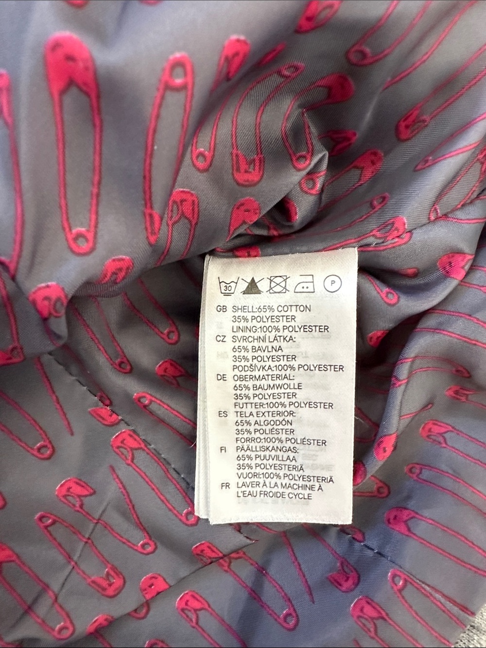 H&M Divided Grey Knit Blazer with Fun Safety Pin Lining – Size 2 - Picture 3 of 9